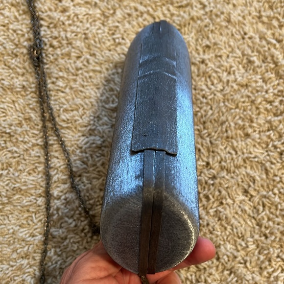 Vintage rhinestone silver velvet steel clutch shoulder bag - Picture 4 of 9